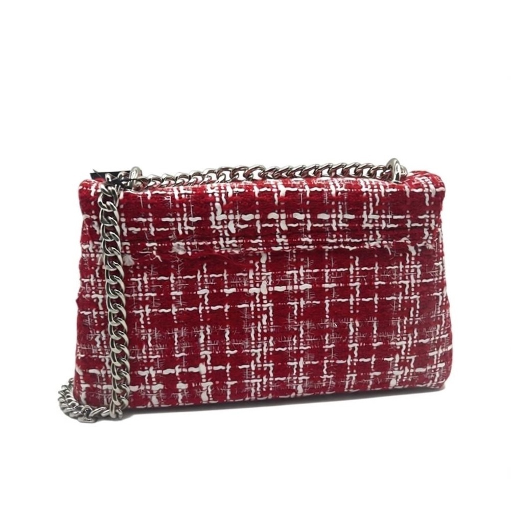 💖 NWT Badgley Mischka Red Tweed Chain Crossbody ✨ Chic Statement Bag - Picture 5 of 9
